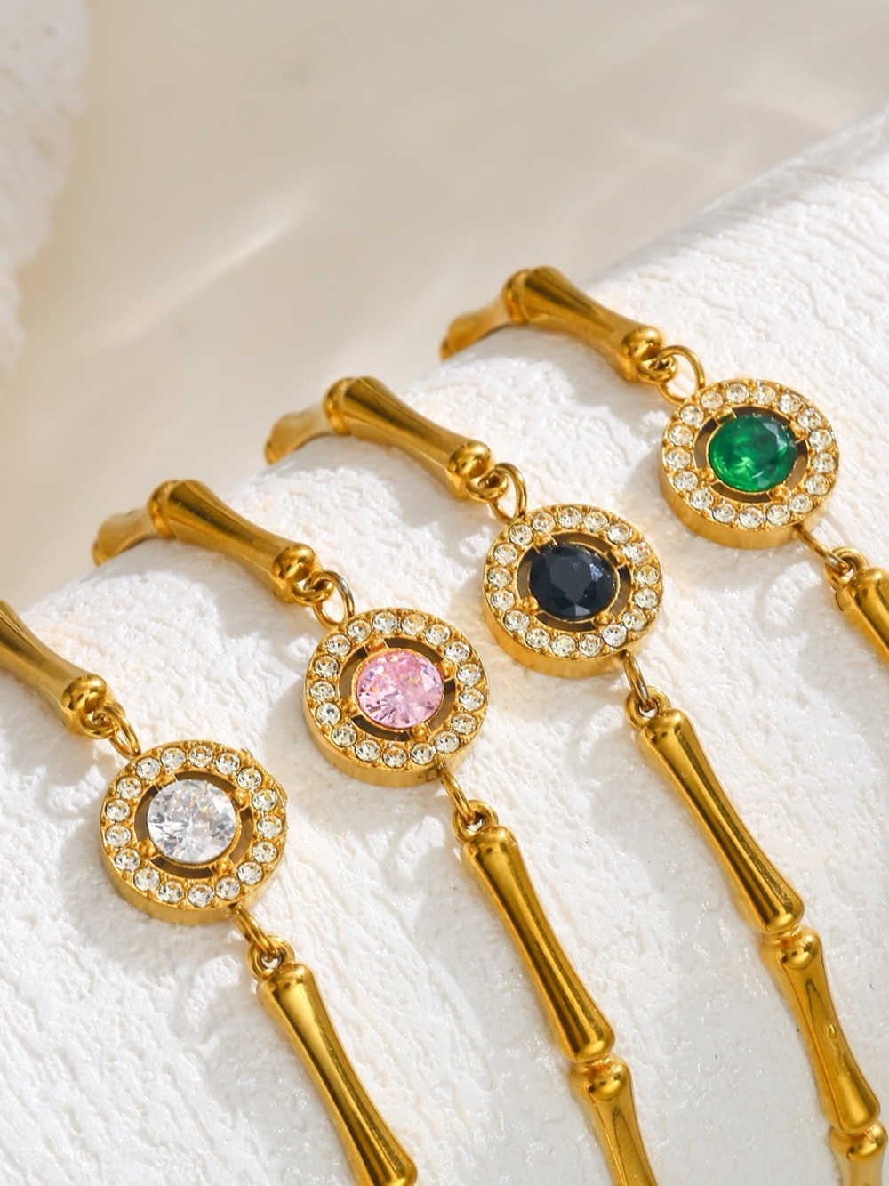 Gold Crystal Accent Women's Bracelet with Colored Gemstone